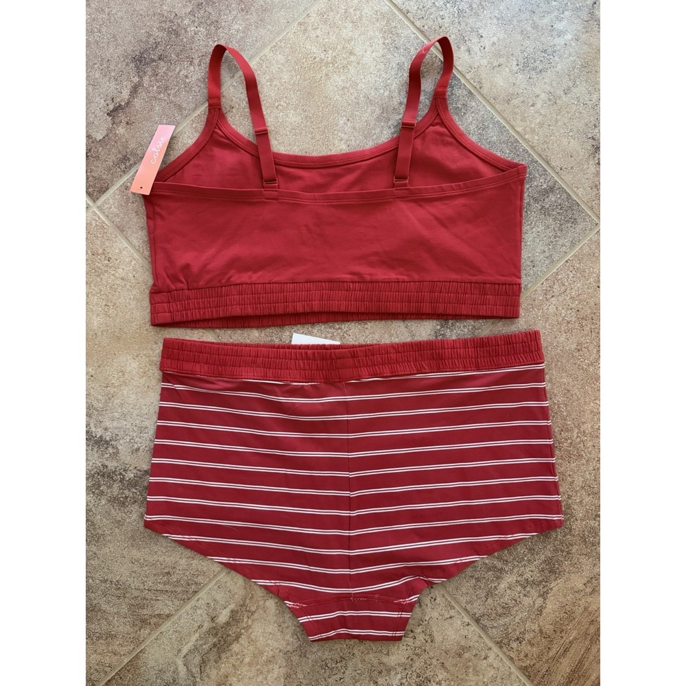 Women's Colsie Red & White Striped Bralette & Shorts Undergarment Set Size 2X - Picture 4 of 5